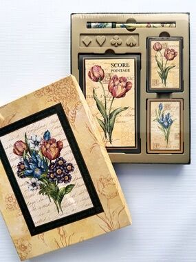 Vintage Floral Playing Cards Set Score Pad Pen Gift Box - Style & Paper unopened